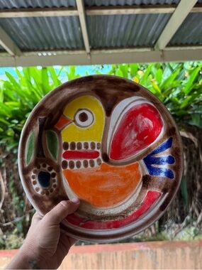 DeSimone Italy MCM Art Pottery Bird Plate 64/1 Hand Painted Italian Decor